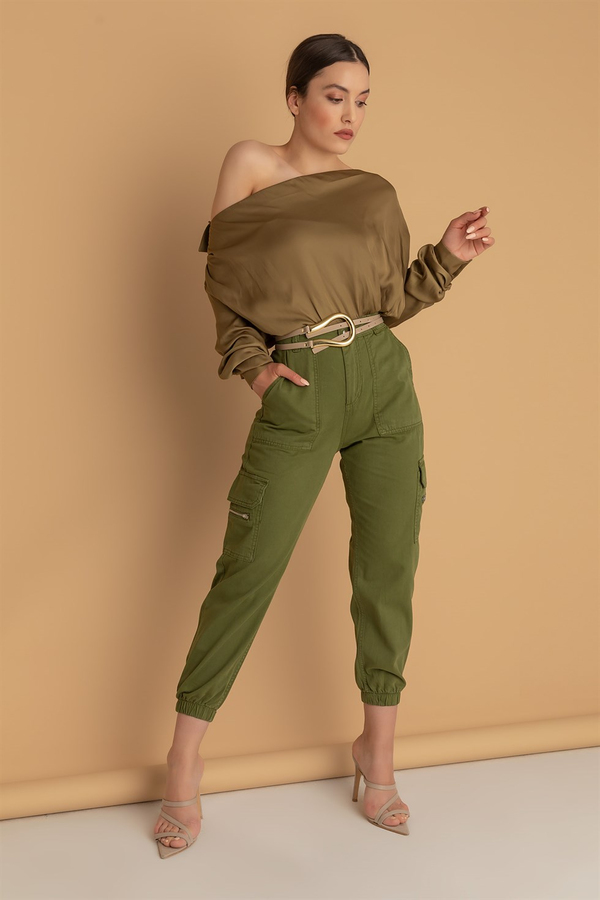Kanguru Cep Gabardin Pantolon - HAKİ