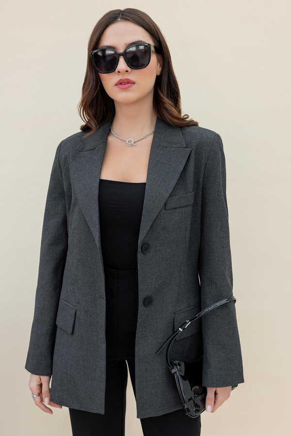 Kapak Cepli Blazer Ceket - FÜME