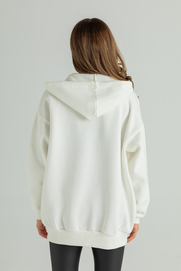 Kapüşonlu Fermuarlı Oversize Sweat - EKRU