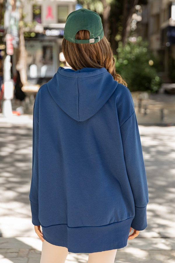 Kapüşonlu Oversize Sweat - MAVİ