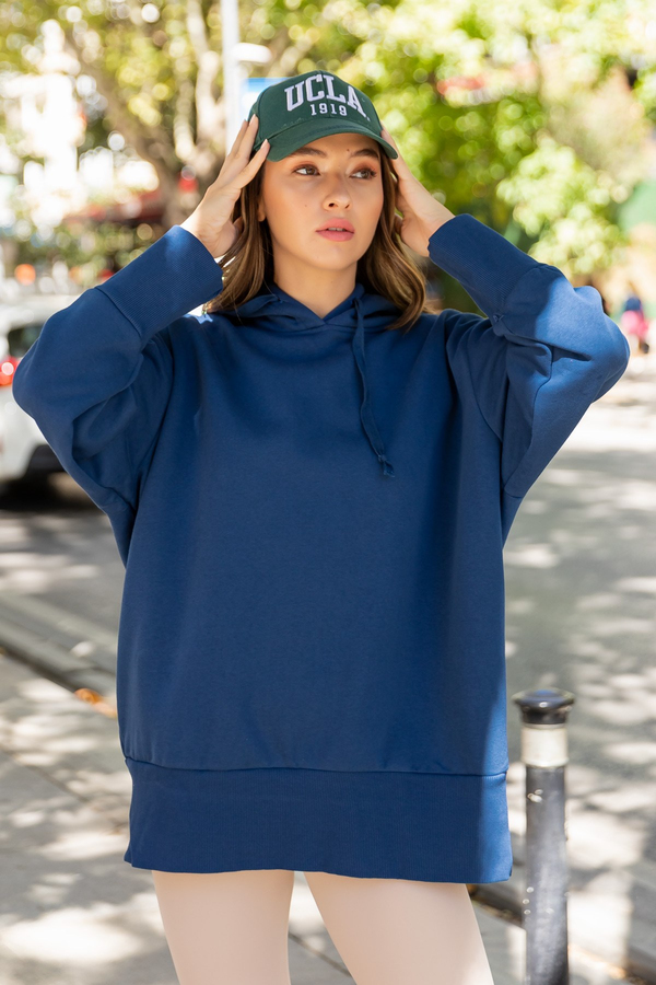 Kapüşonlu Oversize Sweat - MAVİ