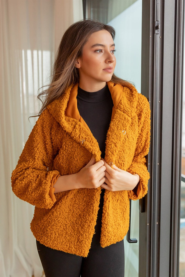 Kapüşonlu Peluş Mont - HARDAL