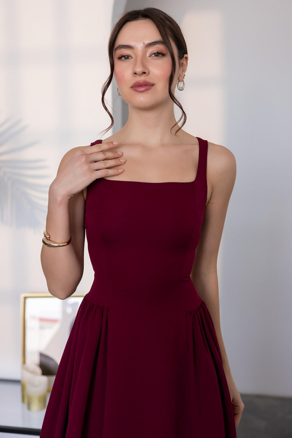 Kare Yaka Atlas Elbise - BORDO