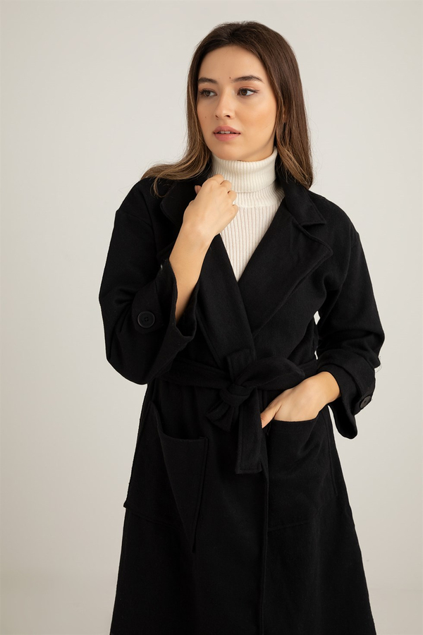 Kaşe Oversize Kaban - SİYAH