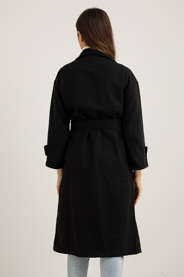 Kaşe Oversize Kaban - SİYAH