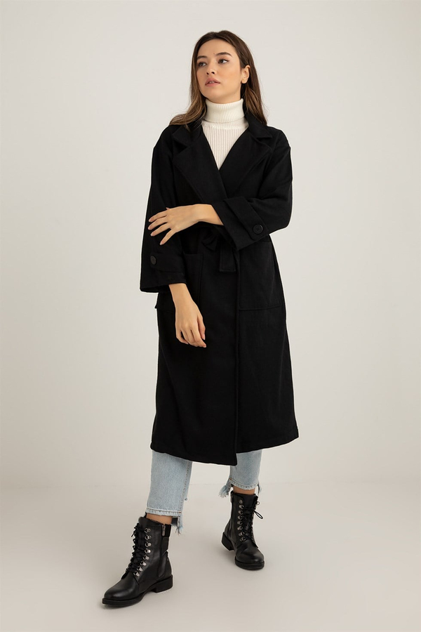 Kaşe Oversize Kaban - SİYAH