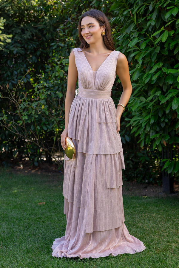 Katlı Simli Abiye - GOLD