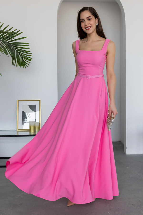 Kemerli Maxi Elbise - PEMBE
