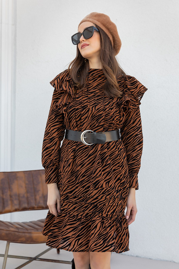 Kemerli Zebra Desen Elbise - TABA