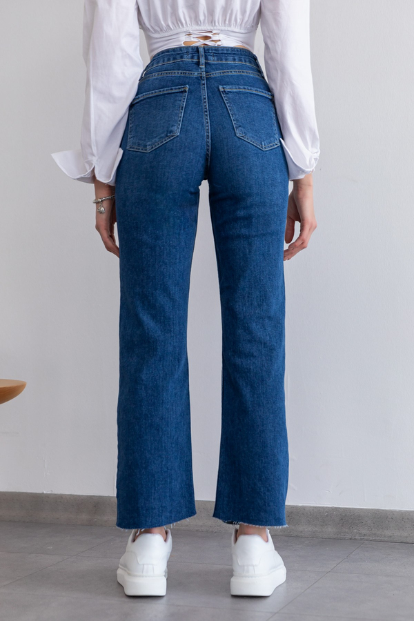 Kesik Paça Straight Jean - LACİVERT