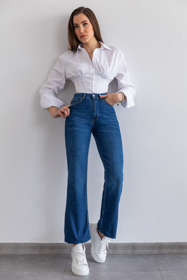 Kesik Paça Straight Jean - LACİVERT