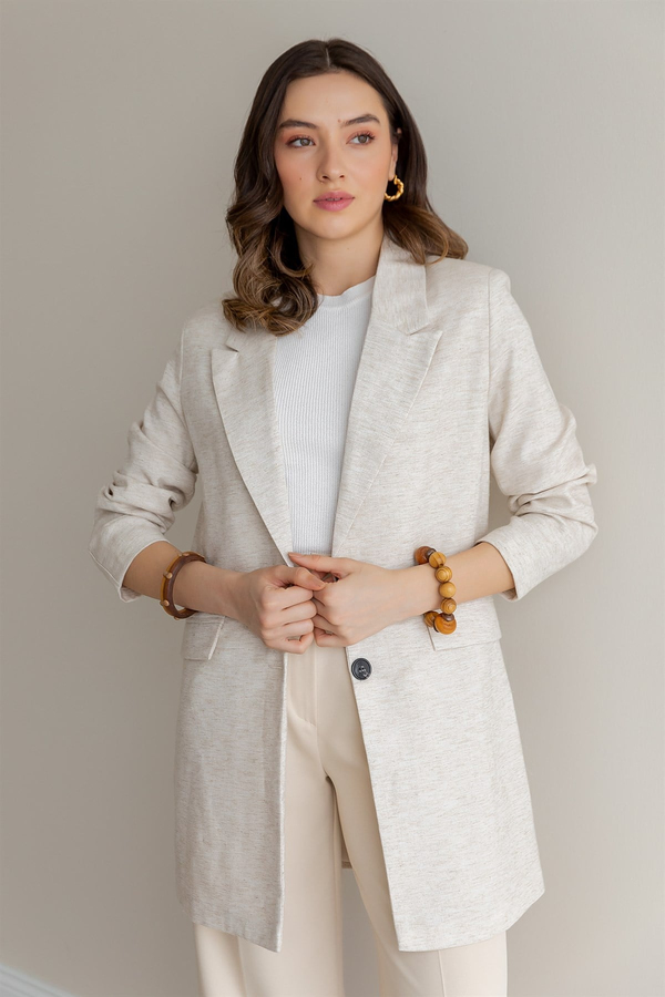 Keten Blazer Ceket - BEJ