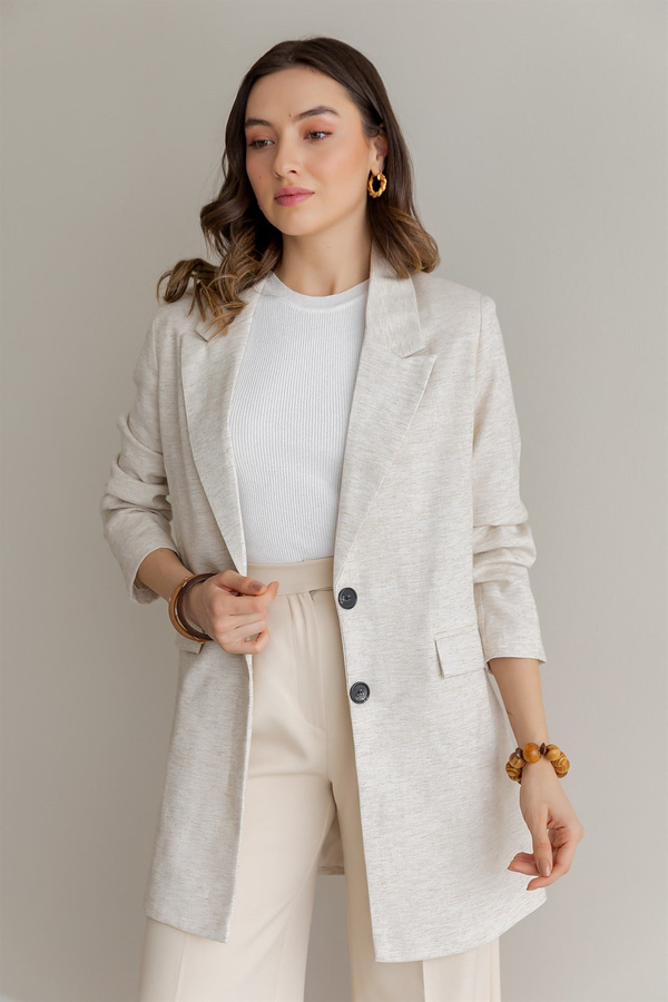Keten Blazer Ceket - BEJ