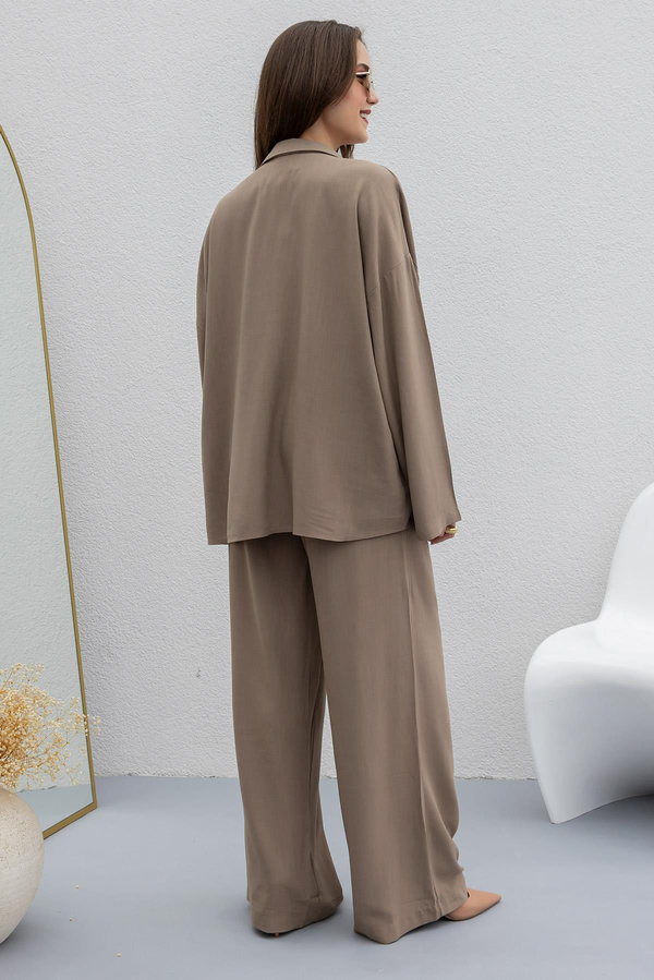 Linen Shirt and Pants Set - BROWN
