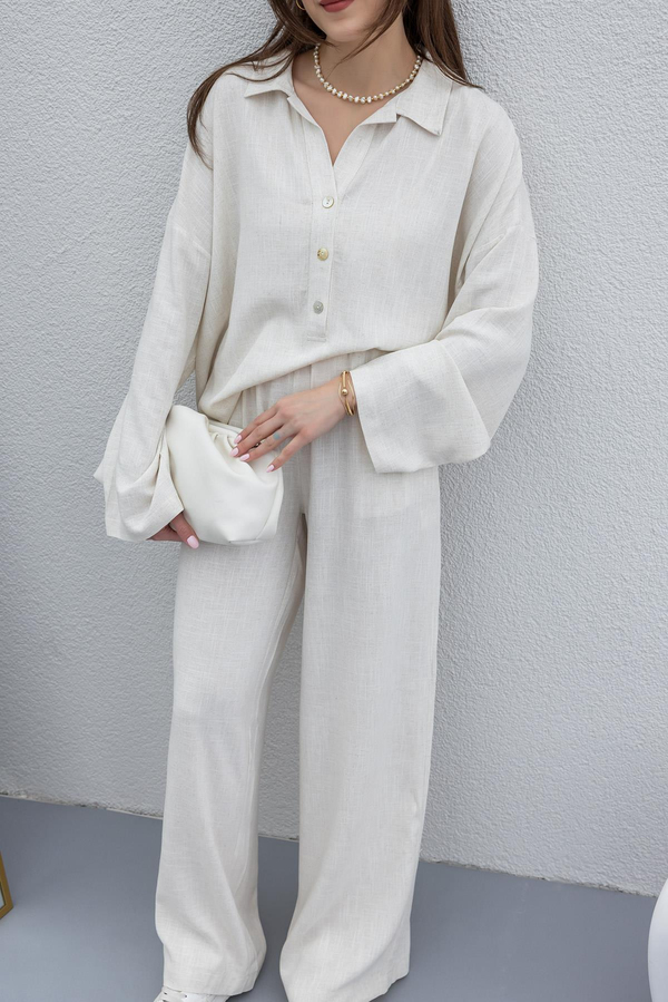 Linen Shirt and Pants Set - TAUPE
