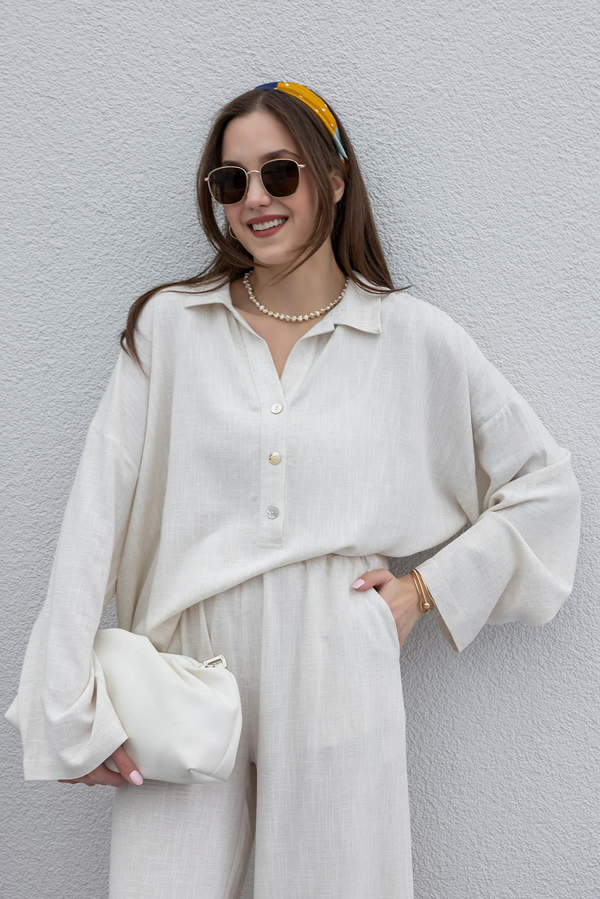 Linen Shirt and Pants Set - TAUPE