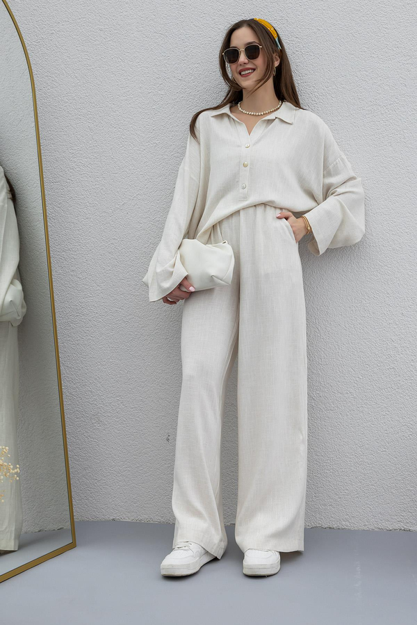 Linen Shirt and Pants Set - TAUPE