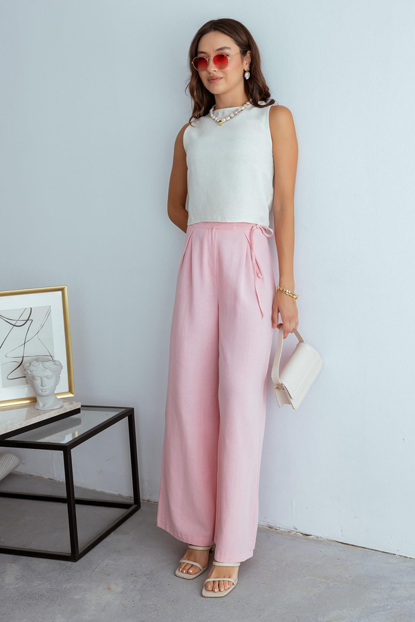 Keten Palazzo Pantolon - PEMBE