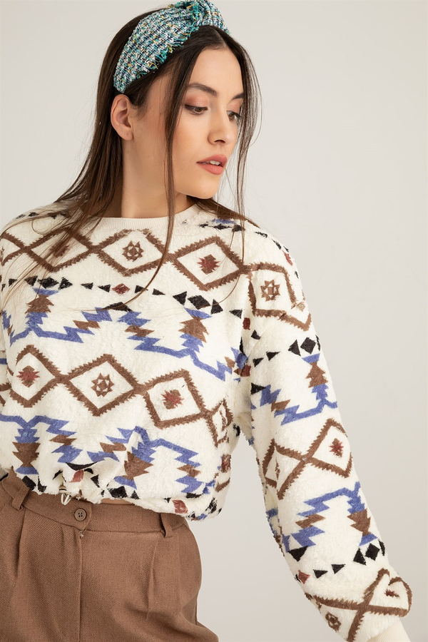 Kilim Desen Polar Sweat - BEYAZ