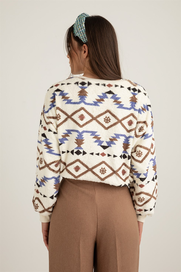 Kilim Desen Polar Sweat - BEYAZ