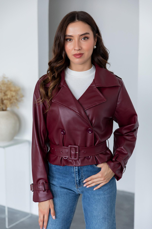 Kısa Deri Ceket - BORDO