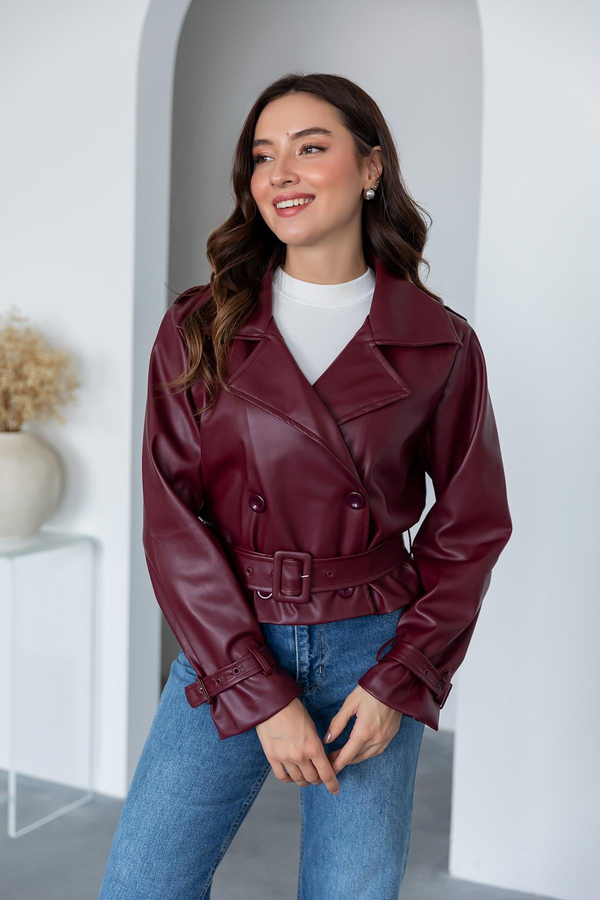 Kısa Deri Ceket - BORDO