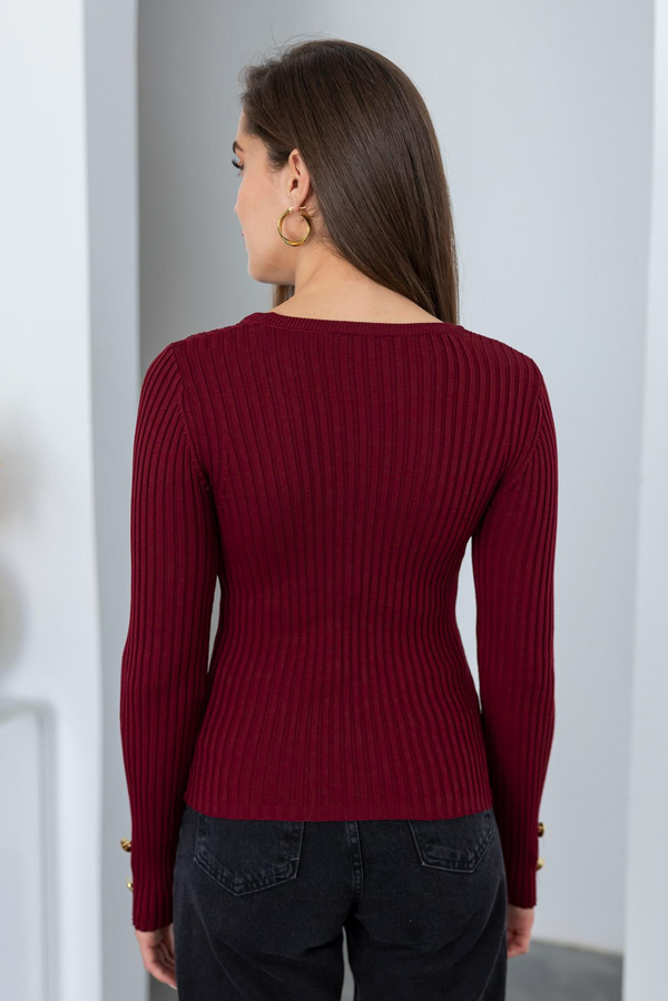 Kol Düğmeli Basic Triko - BORDO