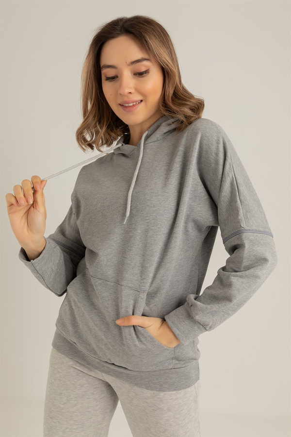 Kol Fermuar Detaylı Sweat - GRİ