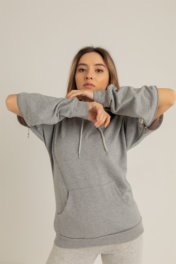Kol Fermuar Detaylı Sweat - GRİ