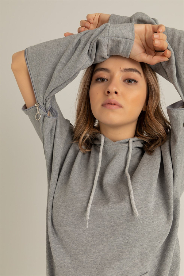 Kol Fermuar Detaylı Sweat - GRİ