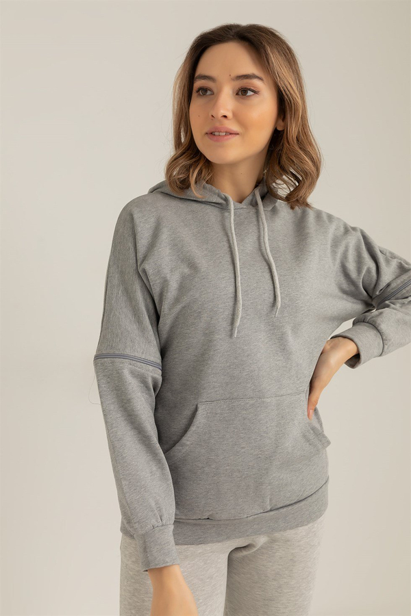 Kol Fermuar Detaylı Sweat - GRİ