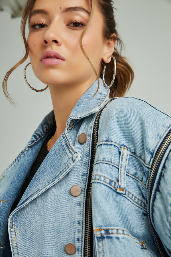 Kolu Ayrılabilen Denim Ceket - MAVİ