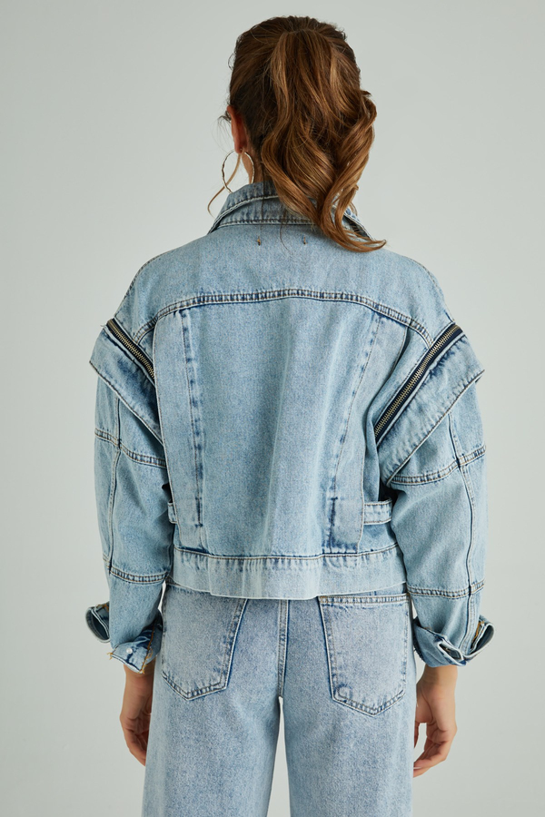Kolu Ayrılabilen Denim Ceket - MAVİ