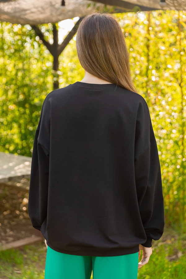 Kolu Çizgili Oversize Sweat - SİYAH