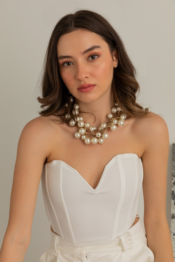 Korse Crop Bluz - BEYAZ