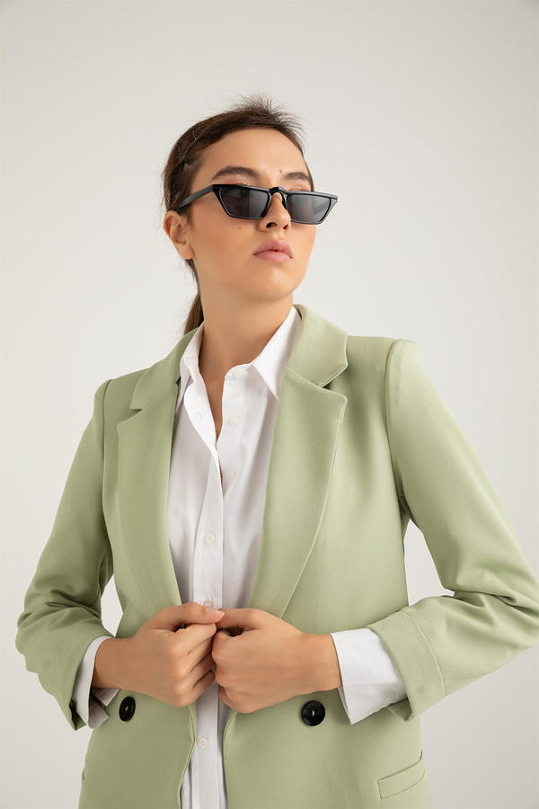 Krep Süs Düğmeli Blazer - MİNT YEŞİL