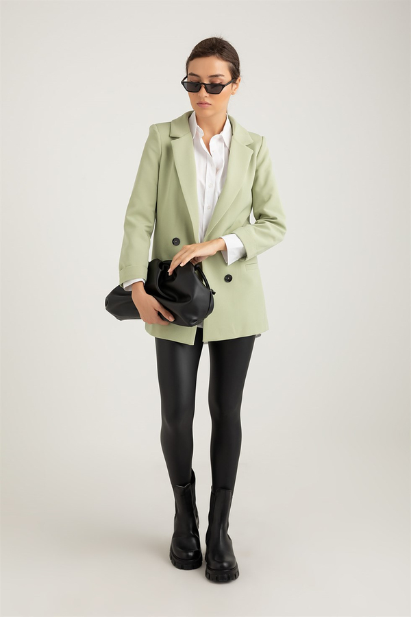 Krep Süs Düğmeli Blazer - MİNT YEŞİL