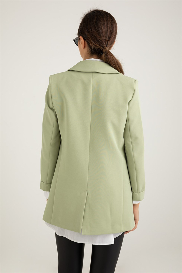 Krep Süs Düğmeli Blazer - MİNT YEŞİL
