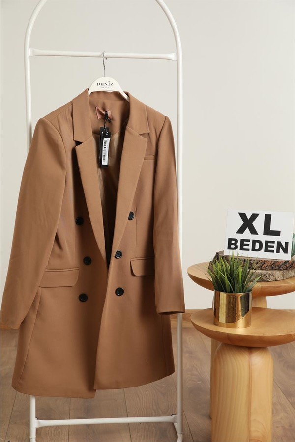Kruvaze Yaka Blazer Ceket - CAMEL