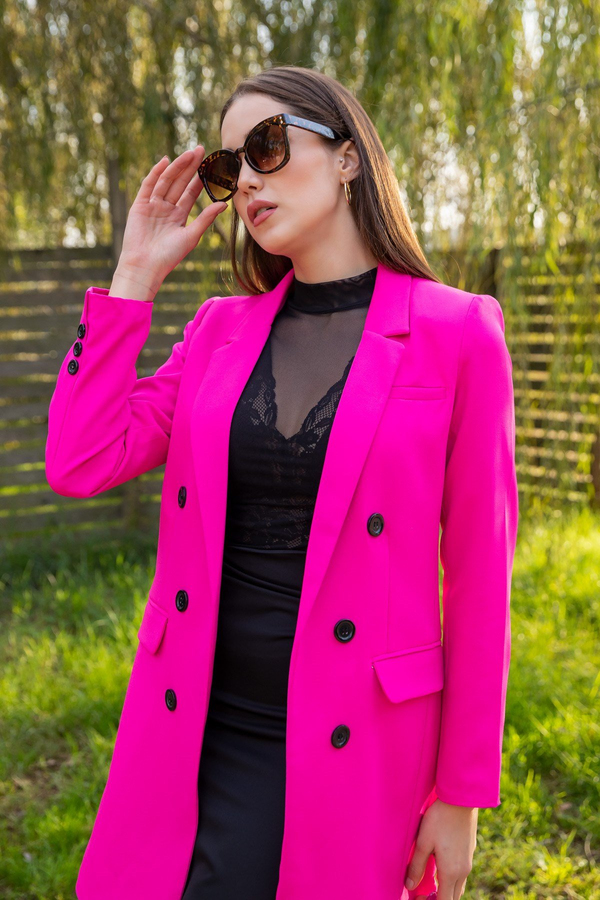 Kruvaze Yaka Blazer Ceket - FUŞYA
