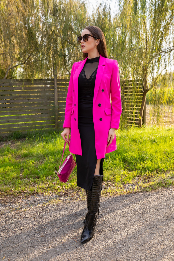 Kruvaze Yaka Blazer Ceket - FUŞYA
