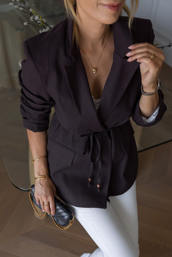 Kuşaklı Blazer Ceket - KAHVERENGİ