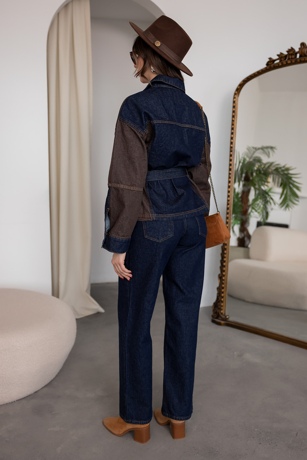 Kuşaklı Denim İkili Takım - LACİVERT