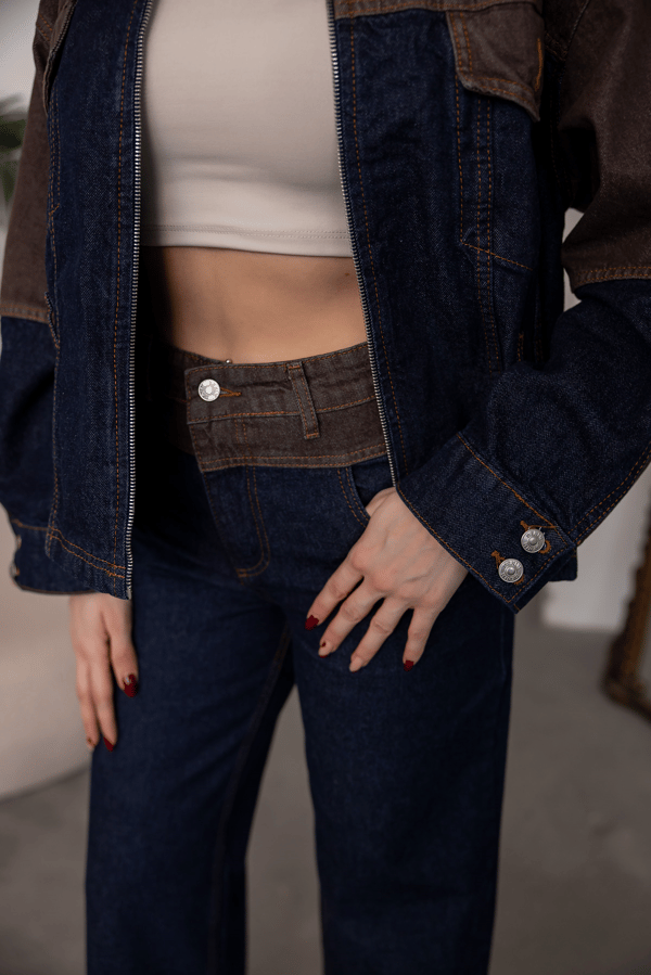 Kuşaklı Denim İkili Takım - LACİVERT