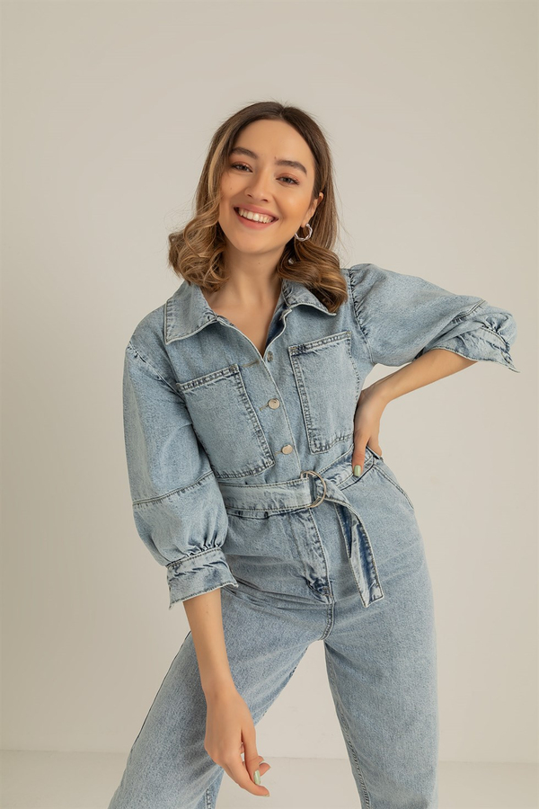 Kuşaklı Jean Tulum - BUZ MAVİ