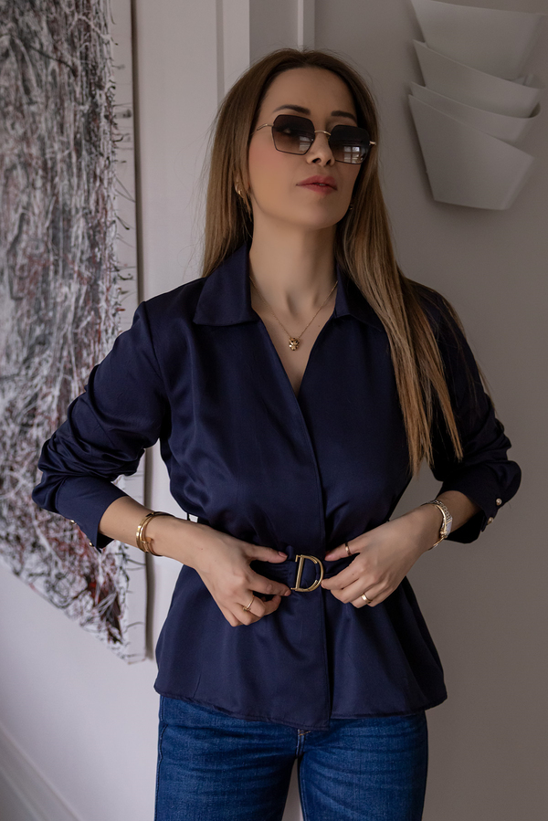 Kuşaklı Tensel Bluz - LACİVERT