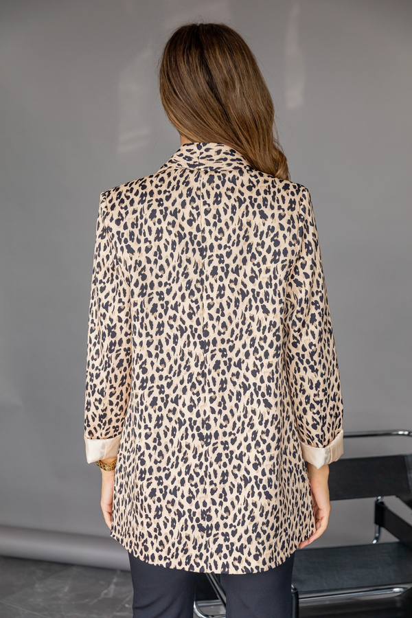Leopar Desen Blazer Ceket - KREM