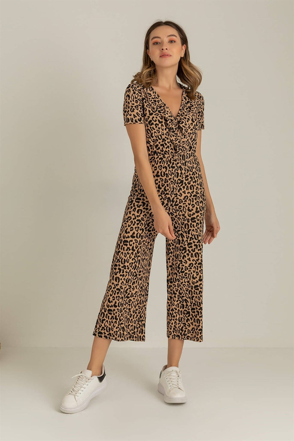 Leopar Desen Kaşkorse Tulum - BEJ