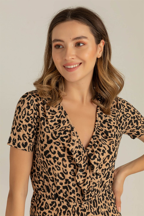 Leopar Desen Kaşkorse Tulum - BEJ