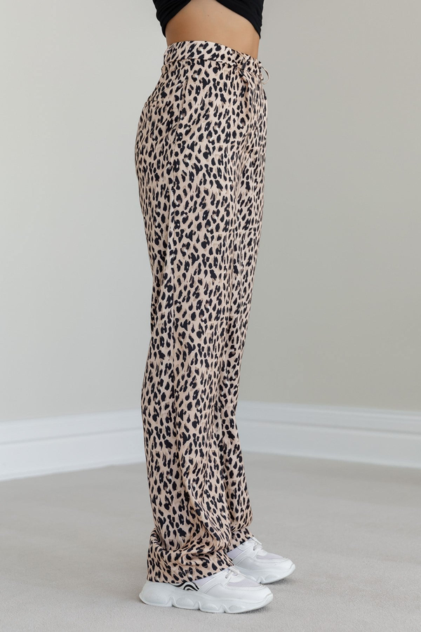 Leopar Desen Palazzo Pantolon - BEJ